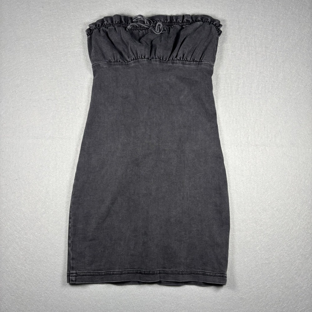 BDG Urban Outfitters Washed Black Strapless Ruffle Denim Mini Dress Size Small